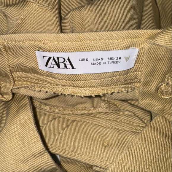 Zara Lyocell & Cotton Women's High Waisted Pants with Suspenders in Tan Size S - Picture 7 of 8